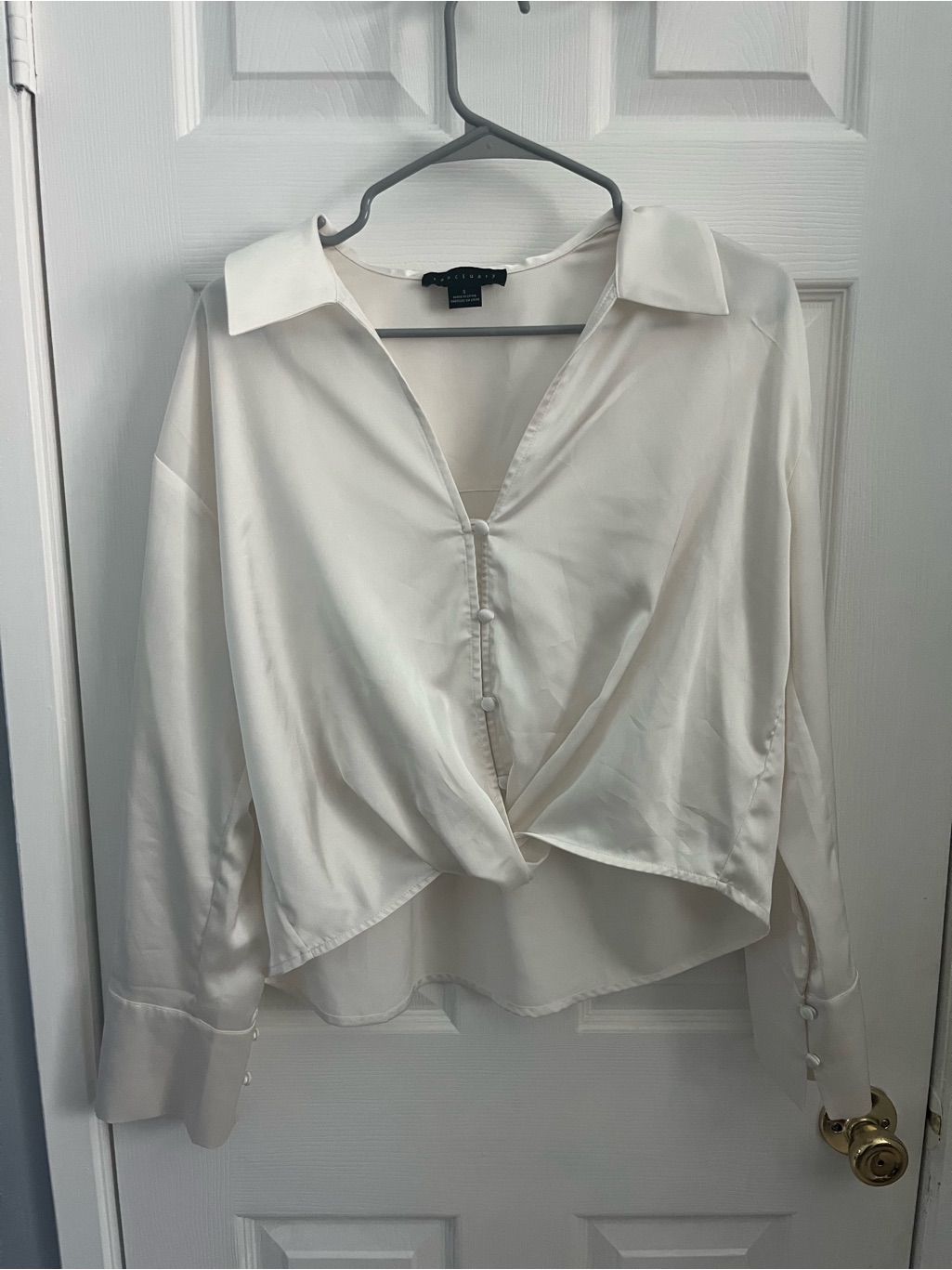Sanctuary Satin Twist-Front Button Blouse - Women